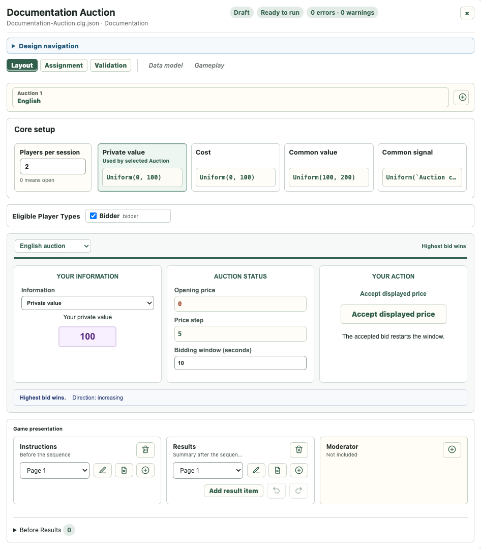 Auction Layout editor