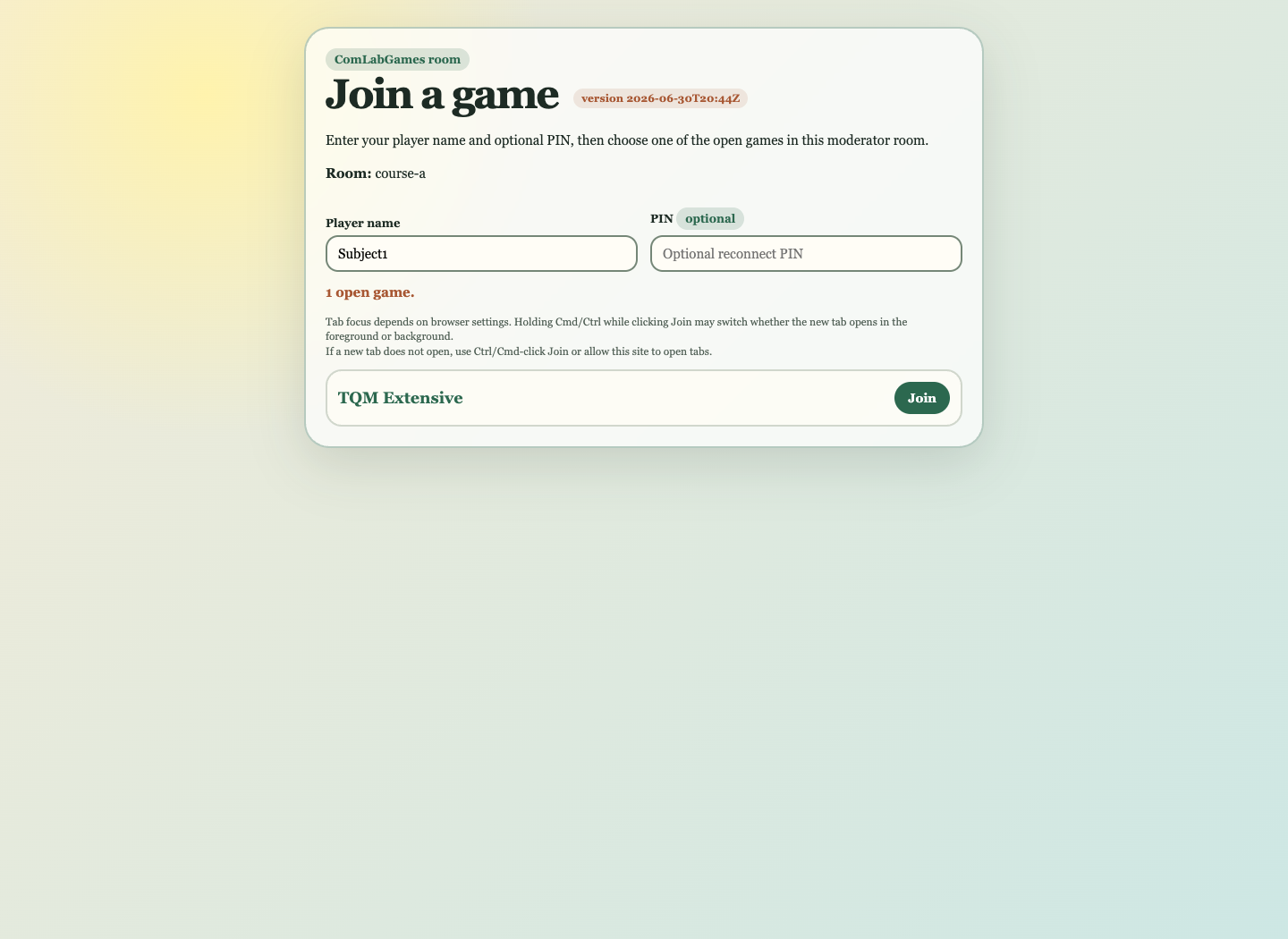 Room player entry