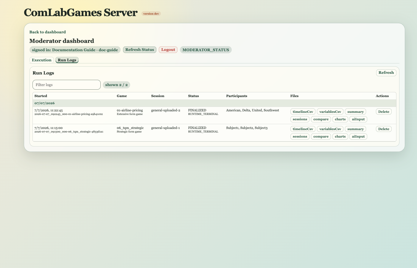 Run Logs overview